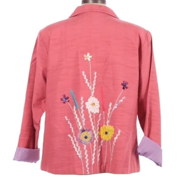 FLORAL Ribbon Art Appliqué Jacket  Rayon Cotton Blend Boho Bohemian NWOT - Picture 6 of 12